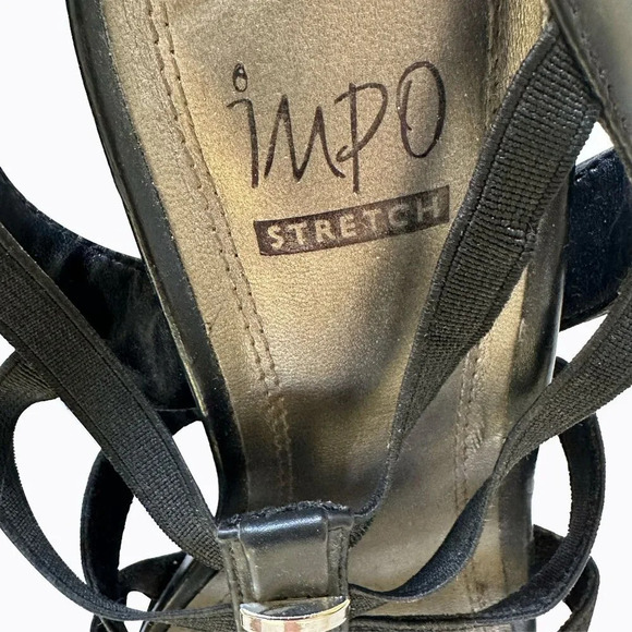 Impo Viera Stretch Black Wedge Strappy Sandals 8.5 M Silver Embellished Open Toe - Picture 8 of 10